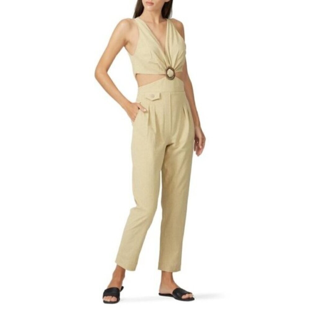 Nanushka Jumpsuit Amor Cut Out Cotton Twist On Waist Deep V-Neck Yellow Small